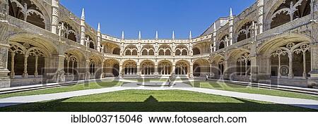 Stock Photograph - "Manueline cloister by Joao de Castilho, Mosteiro dos Jeronimos, Jeronimos Monastery, UNESCO World Cultural Heritage Site, Belem, Lisbon, Lisbon District, Portugal, Europe". Fotosearch