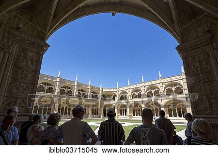 Stock Photography - "Manueline cloister by Joao de Castilho, Mosteiro dos Jeronimos, Jeronimos Monastery, UNESCO World Cultural Heritage Site, Belem, Lisbon, Lisbon District, Portugal, Europe". Fotosearch