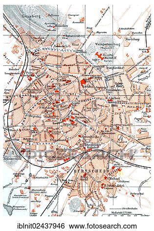 Stock Photograph - "Map of Aachen, an illustration from Meyers Konversations-Lexikon, an encyclopedia from 1897". Fotosearch