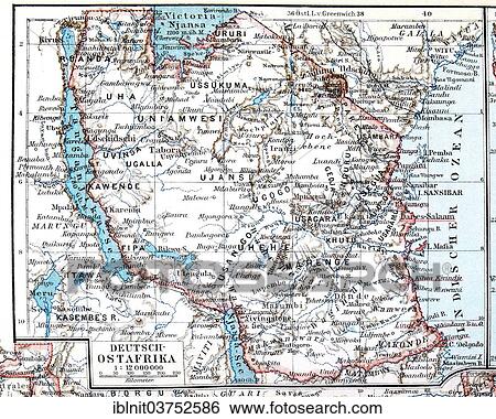 Stock Photograph - "Map of the former German colony of East Africa, Meyers Konversations-Lexikon encyclopedia 1897". Fotosearch