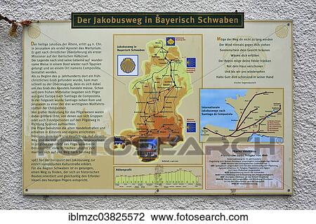 Stock Image - "Map of the Way of St. James in Swabia, Weitnau, Bavaria, Germany, Europe". Fotosearch