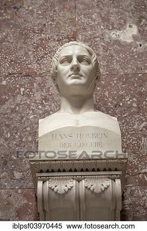 Stock Photography - "Marble bust of Hans Holbein the Younger in the Walhalla memorial, in Donaustauf, Bavaria, Germany, Europe". Fotosearch