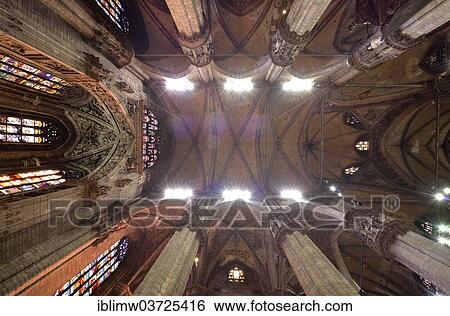 Stock Photograph - "Marble ceiling, supported by six pillars, Milan Cathedral, Milan, Lombardy, Italy, Europe". Fotosearch