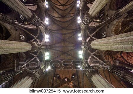 Stock Photography - "Marble ceiling, supported by six pillars, Milan Cathedral, Milan, Lombardy, Italy, Europe". Fotosearch
