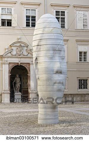 Stock Image - "Marble sculpture """"Awilda"""" by the Catalan artist Jaume Plensa, Dietrichsruh-Platz square of the University of Salzburg, Sigmund-Haffner-Gasse, Altstadt, Salzburg, Salzburg State, Austria, Europe". Fotosearch