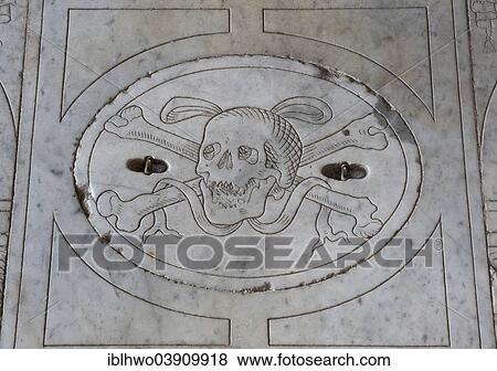 Stock Photo - "Marble slab with a skull relief, Church of Sant'Agostino, San Gimignano, Tuscany, Italy, Europe". Fotosearch