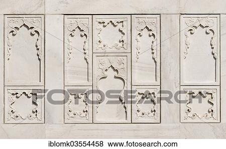 Stock Photo - "Marble slabs carved with blind arcading, Red Fort, Agra, Uttar Pradesh, India, Asia". Fotosearch