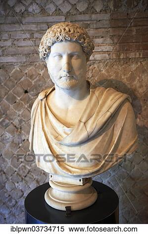Stock Photography - "Marble statue bust of Emperor Hadrian, museum, Hadrian's Villa, Villa Adriana, UNESCO World Heritage Site, Tivoli, Lazio, Italy, Europe". Fotosearch