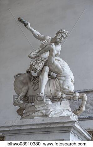 Stock Image - "Marble statue, Hercules and Nessus, by sculptor Giovanni Bologna, Loggia dei Lanzi, Florence, Tuscany, Italy, Europe". Fotosearch