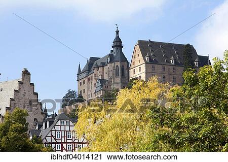 Stock Image - "Marburger Schloss castle, Marburg, Hesse, Germany, Europe". Fotosearch