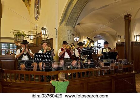 "Marching band performing in the """"Schwemme"""", guest room, Hofbraeuhaus am Platzl beer hall, Munich, Upper Bavaria, Bavaria, Germany, Europe" View Large Photo Image Stock Photo - "Marching band performing in the """"Schwemme"""", guest room, Hofbraeuhaus am Platzl beer hall, Munich, Upper Bavaria, Bavaria, Germany, Europe". Fotosearch