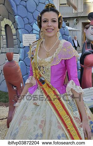 "Maria Garcia Gonzalez, Fallera Mayor 2014 from the Falla group """"La Font"""" wearing traditional dress at the Las Fallas Spring Festival, Pego, Province of Alicante, Spain, Europe" View Large Photo Image Picture - "Maria Garcia Gonzalez, Fallera Mayor 2014 from the Falla group """"La Font"""" wearing traditional dress at the Las Fallas Spring Festival, Pego, Province of Alicante, Spain, Europe". Fotosearch