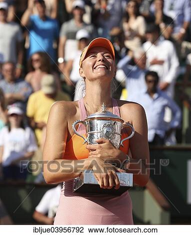 "Maria Sharapova, RUS, cheering, holding the trophy after winning the Women's Final, 2014 French Open, Roland Garros, Paris, France, Europe" View Large Photo Image Stock Image - "Maria Sharapova, RUS, cheering, holding the trophy after winning the Women's Final, 2014 French Open, Roland Garros, Paris, France, Europe". Fotosearch