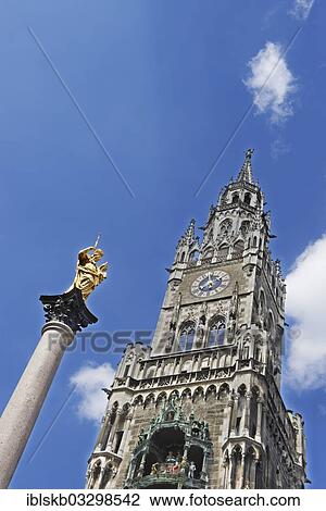 Stock Image - "Marian Column and New Town Hall, city centre, Munich, Upper Bavaria, Bavaria, Germany, Europe". Fotosearch