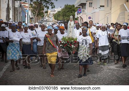 Stock Photography - "Marian procession, Tarrafal, Santiago, Cape Verde, Africa". Fotosearch
