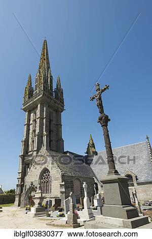 Stock Photo - "Marie de Goulven Church with cemetery, Goulven, Brittany, France, Europe". Fotosearch