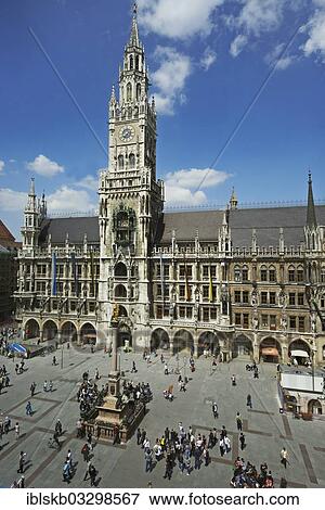 Stock Photo - "Marienplatz square and New Town Hall, city centre, Munich, Upper Bavaria, Bavaria, Germany, Europe". Fotosearch
