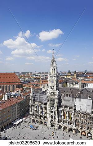 Stock Photo - "Marienplatz square and New Town Hall, city centre, Munich, Upper Bavaria, Bavaria, Germany, Europe". Fotosearch