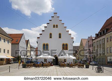 Stock Photograph - "Marienplatz square with the Ballenhaus storehouse, Schongau, Pfaffenwinkel region, Upper Bavaria, Bavaria, Germany, Europe". Fotosearch