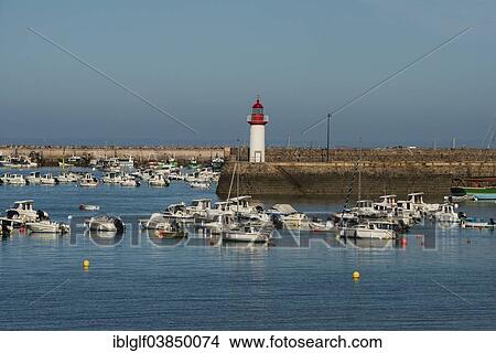 Picture - "Marina and lighthouse, Erquy, Brittany, France, Europe". Fotosearch