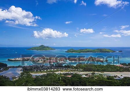 Stock Image - "Marina of Eden Island, in front of the islands of Sainte Anne and Ile au Cerf, Seychelles, Africa". Fotosearch