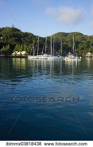 Stock Photo - "Marina with sailing boats, La Digue, Seychelles, Africa". Fotosearch