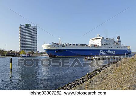 Stock Image - "Maritim Hotel, ferry, Priwall, Travemunde, Schleswig-Holstein, Germany, Europe". Fotosearch