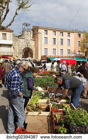 Stock Photo - "Market in Apt city, Luberon, Vaucluse, France, Europe". Fotosearch