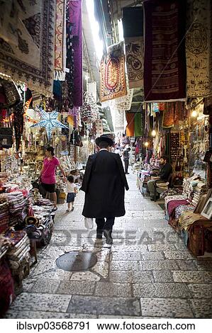 Stock Image - "Market in the historic city centre of Jerusalem, historic center, Jerusalem, Jerusalem District, Israel, Asia". Fotosearch