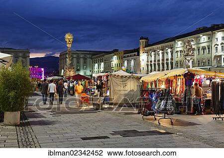 Stock Image - "Market, Pflasterspektakel street art festival, Hauptplatz square, Linz, Upper Austria, Austria, Europe, PublicGround, Europe". Fotosearch