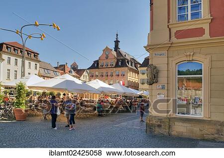 Stock Photo - Market square and town hall, centre back, Schwaebisch Gmuend, Baden-Wuerttemberg, Germany, Europe. Fotosearch