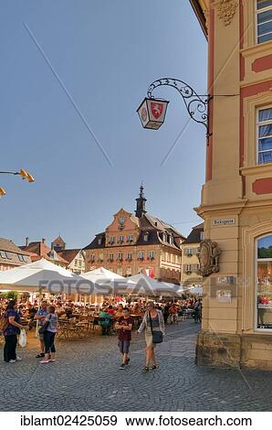 Stock Photo - Market square and town hall, centre back, Schwaebisch Gmuend, Baden-Wuerttemberg, Germany, Europe. Fotosearch