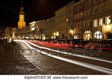 "Market square at night, Burghausen, Upper Bavaria, Bavaria, Germany, Europe" View Large Photo Image Stock Photo - "Market square at night, Burghausen, Upper Bavaria, Bavaria, Germany, Europe". Fotosearch