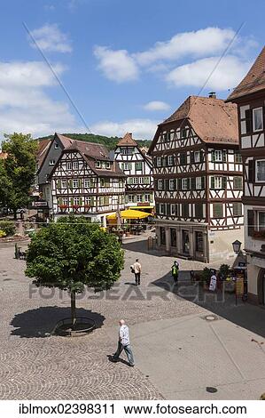 Stock Image - "Market square, Mosbach, Odenwald, Rhein-Neckar-Kreis, Baden-Wuerttemberg, Germany, Europe, PublicGround, Europe". Fotosearch