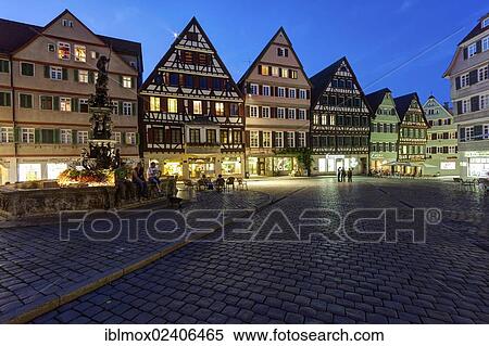 Stock Photography - "Market square with Marktbrunnen fountain, Tuebingen, Swabian Alb, Baden-Wuerttemberg, Germany, Europe, PublicGround, Europe". Fotosearch