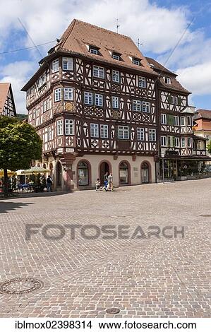 Picture - "Market square with the town hall, Mosbach, Odenwald, Rhein-Neckar-Kreis, Baden-Wuerttemberg, Germany, Europe, PublicGround, Europe". Fotosearch