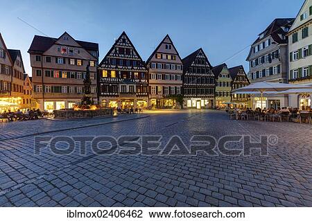 Stock Image - "Market square with Town Hall, Tuebingen, Swabian Alb, Baden-Wuerttemberg, Germany, Europe, PublicGround, Europe". Fotosearch
