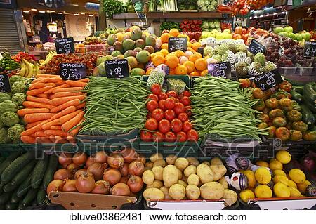 "Market stall selling fruit and vegetables, old market halls, Mercat de La Boqueria, also Mercat de Sant Josep, La Rambla, Barcelona, ​​Catalonia, Spain, Europe" View Large Photo Image Stock Image - "Market stall selling fruit and vegetables, old market halls, Mercat de La Boqueria, also Mercat de Sant Josep, La Rambla, Barcelona, ​​Catalonia, Spain, Europe". Fotosearch