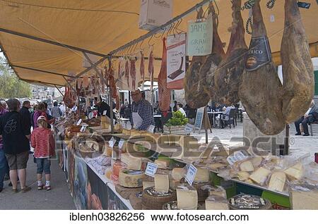 "Market stall selling sausages and cheeses, market of Sineu, Majorca, Balearic Islands, Spain, Europe" View Large Photo Image Stock Photograph - "Market stall selling sausages and cheeses, market of Sineu, Majorca, Balearic Islands, Spain, Europe". Fotosearch