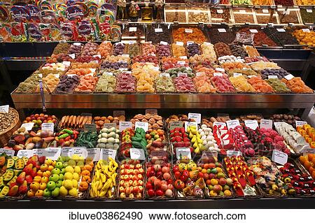 "Market stall selling sweets and nuts, old market halls, Mercat de La Boqueria, also Mercat de Sant Josep, La Rambla, Barcelona, ​​Catalonia, Spain, Europe" View Large Photo Image Stock Image - "Market stall selling sweets and nuts, old market halls, Mercat de La Boqueria, also Mercat de Sant Josep, La Rambla, Barcelona, ​​Catalonia, Spain, Europe". Fotosearch