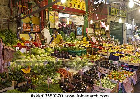 Stock Image - "Market stalls in an alley, Palermo, Province of Palermo, Sicily, Italy, Europe". Fotosearch