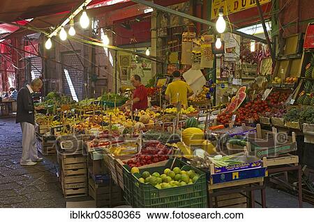 Stock Photography - "Market stalls in an alley, Palermo, Province of Palermo, Sicily, Italy, Europe". Fotosearch