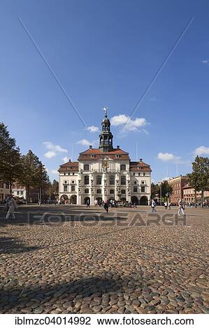 Stock Image - "Marketplace with baroque town hall, built in 1704, Luneburg, Lower Saxony, Germany, Europe". Fotosearch