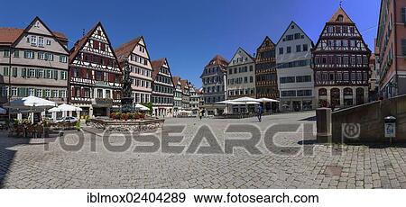 Stock Photo - "Marketplace with Neptunbrunnen or market fountain, Tuebingen, Swabian Alb, Baden-Wuerttemberg, Germany, Europe, PublicGround, Europe". Fotosearch