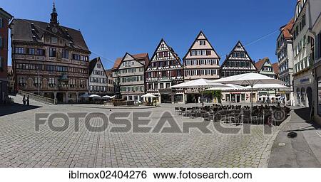 Stock Photograph - "Marketplace with Town Hall, Tuebingen, Swabian Alb, Baden-Wuerttemberg, Germany, Europe, PublicGround, Europe". Fotosearch