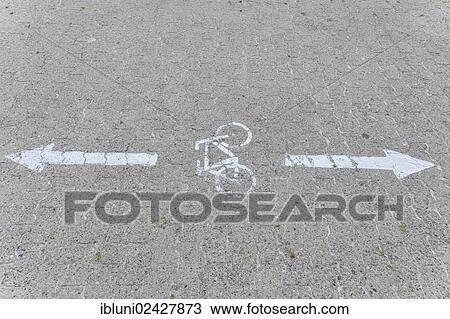"Marking on a bike path, pictogram of a bicycle on the road" View Large Photo Image Stock Image - "Marking on a bike path, pictogram of a bicycle on the road". Fotosearch