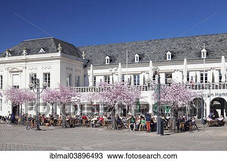 Stock Image - "Marktplatz square, old department store, blossoming cherry trees, Landau, German Wine Route, Rhineland-Palatinate, Germany, Europe". Fotosearch
