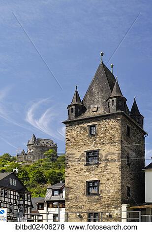 "Marktturm, Langstrasse, behind the youth hostel and castle Burg Stahleck on the Rhine in Bacharach, UNESCO World Heritage Site, Rhineland-Palatinate, Germany, Europe" View Large Photo Image Stock Photo - "Marktturm, Langstrasse, behind the youth hostel and castle Burg Stahleck on the Rhine in Bacharach, UNESCO World Heritage Site, Rhineland-Palatinate, Germany, Europe". Fotosearch