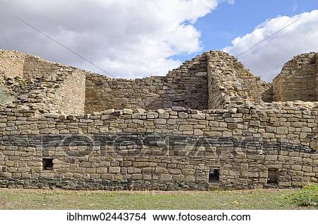 Picture - "Masonry of West Ruins with dark sandstone bands, historic Anasazi settlement, Aztec Ruins National Monument, Aztec, New Mexico, USA". Fotosearch