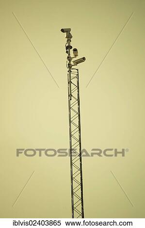 Mast with surveillance cameras View Large Photo Image Stock Photography - Mast with surveillance cameras. Fotosearch